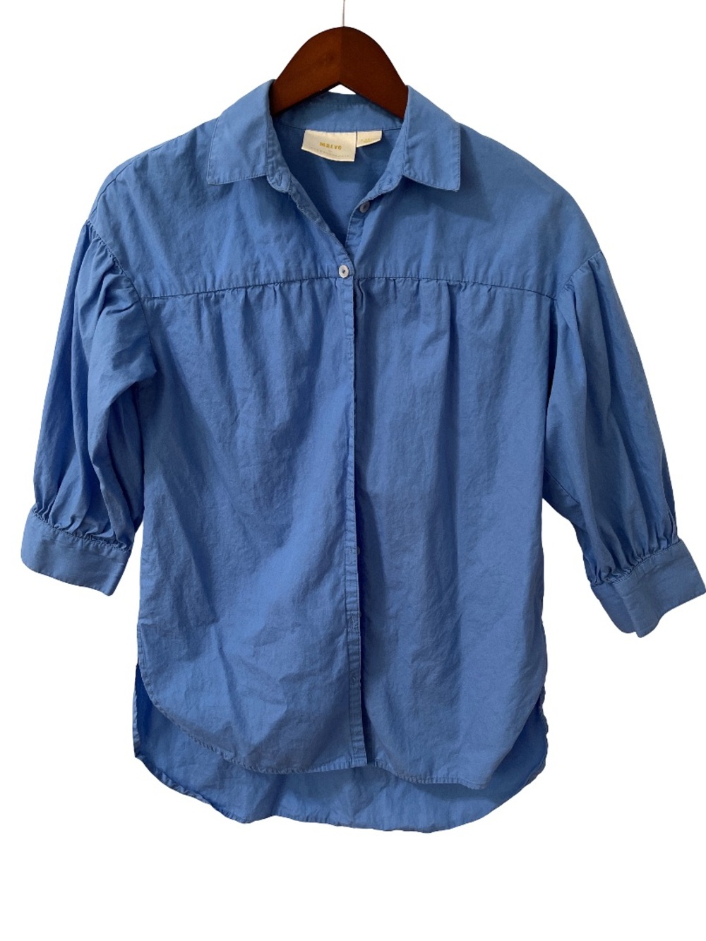 Maeve Anthropologie Women XS Blue 3/4 Sleeve Button Front Collared Blouse Top
